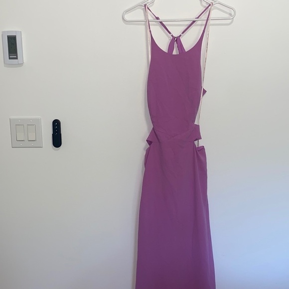 Halston Heritage Orchid Purple Cut Out High Neck Tie Open Back Maxi Gown Dress - Picture 2 of 10